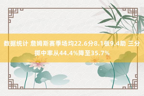 数据统计 詹姆斯赛季场均22.6分8.1板9.4助 三分掷中率从44.4%降至35.7%