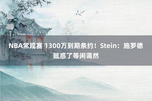 NBA常规赛 1300万到期条约！Stein：施罗德眩惑了等闲蔼然