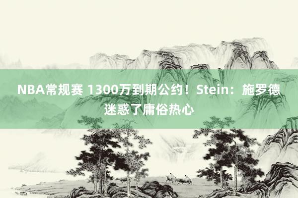 NBA常规赛 1300万到期公约！Stein：施罗德迷惑了庸俗热心