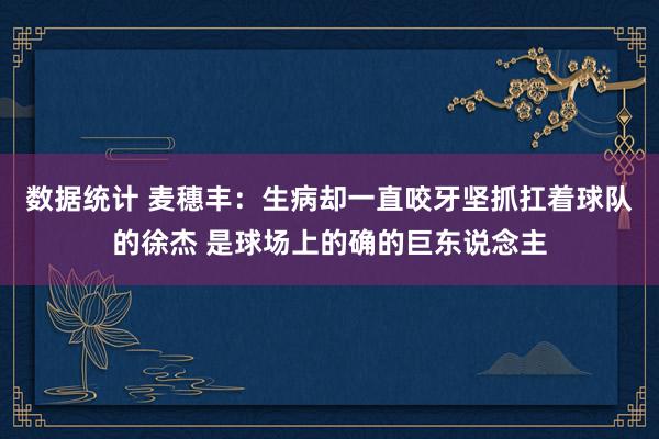 数据统计 麦穗丰：生病却一直咬牙坚抓扛着球队的徐杰 是球场上的确的巨东说念主