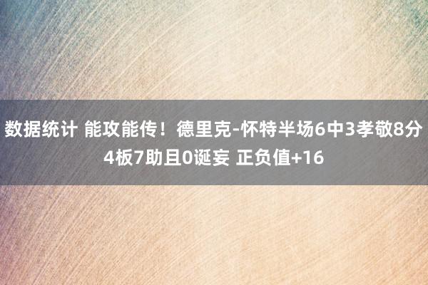 数据统计 能攻能传！德里克-怀特半场6中3孝敬8分4板7助且0诞妄 正负值+16